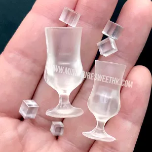 3D Dollhouse Hurricane Glass and Ice Silicone Mold (10 Cavity) | Miniature Cocktail Glass Mold | Doll Drink DIY | Resin Mould Supplies