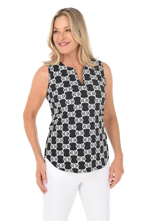 Double Medallion UPF50  Split Neck Sleeveless Top