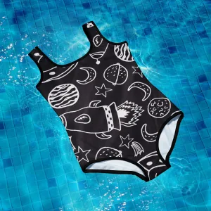 Rockets and Space Ships Planet Print Youth Swimsuit Leotard